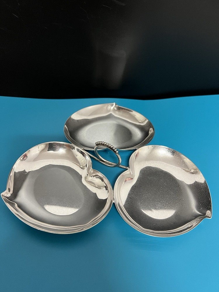 Vintage Shiny Silverplate Triple Heart Trinket Candy Dish
