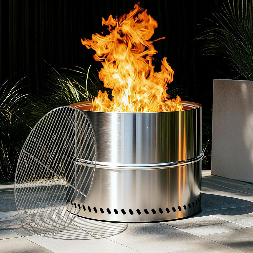 Compact 19.8" Smokeless Fire Pit & Grill - Perfect for Camping & Backyard Fun