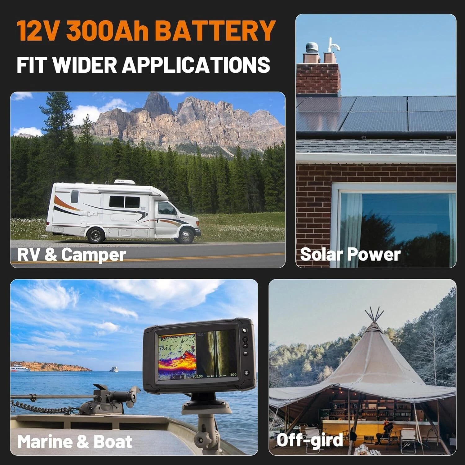 12V 300Ah LiFePO4 Lithium Battery BMS 15000+ Cycles for Solar RV Off Grid Marine