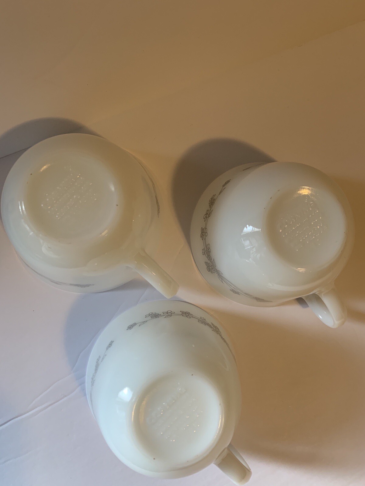 CORNINGWARE Vintage Coffee Tea Mugs Cups Set Of 3 White With Gray Flowers