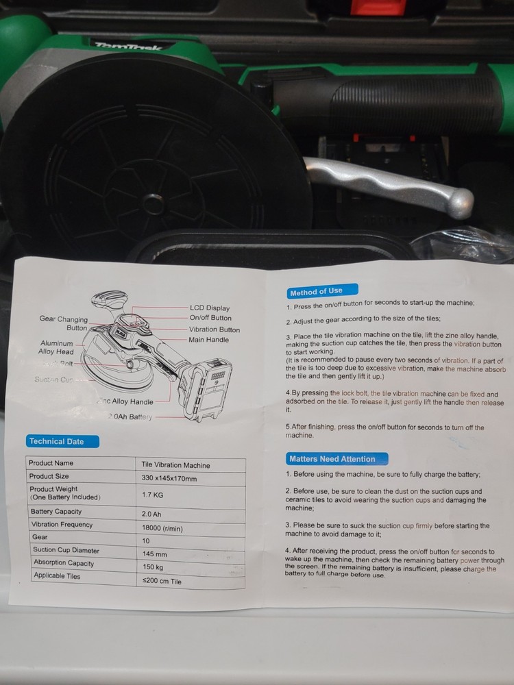 TOMTASK Tile Machine Installation Tool Tiling Suction Cup for... Check Descrip..