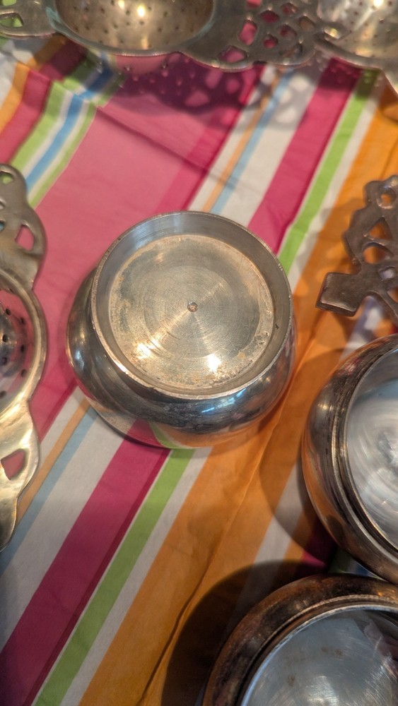 4 Sets Vintage Silverplate Tea Bag Strainers Drip Dish