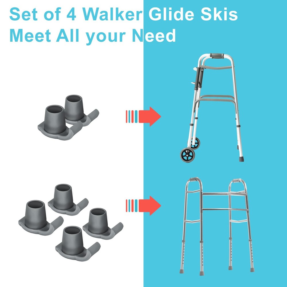 Dotday 4 Pack Walker Skis Glides for Folding Walkers, Essentials Gray, Gray