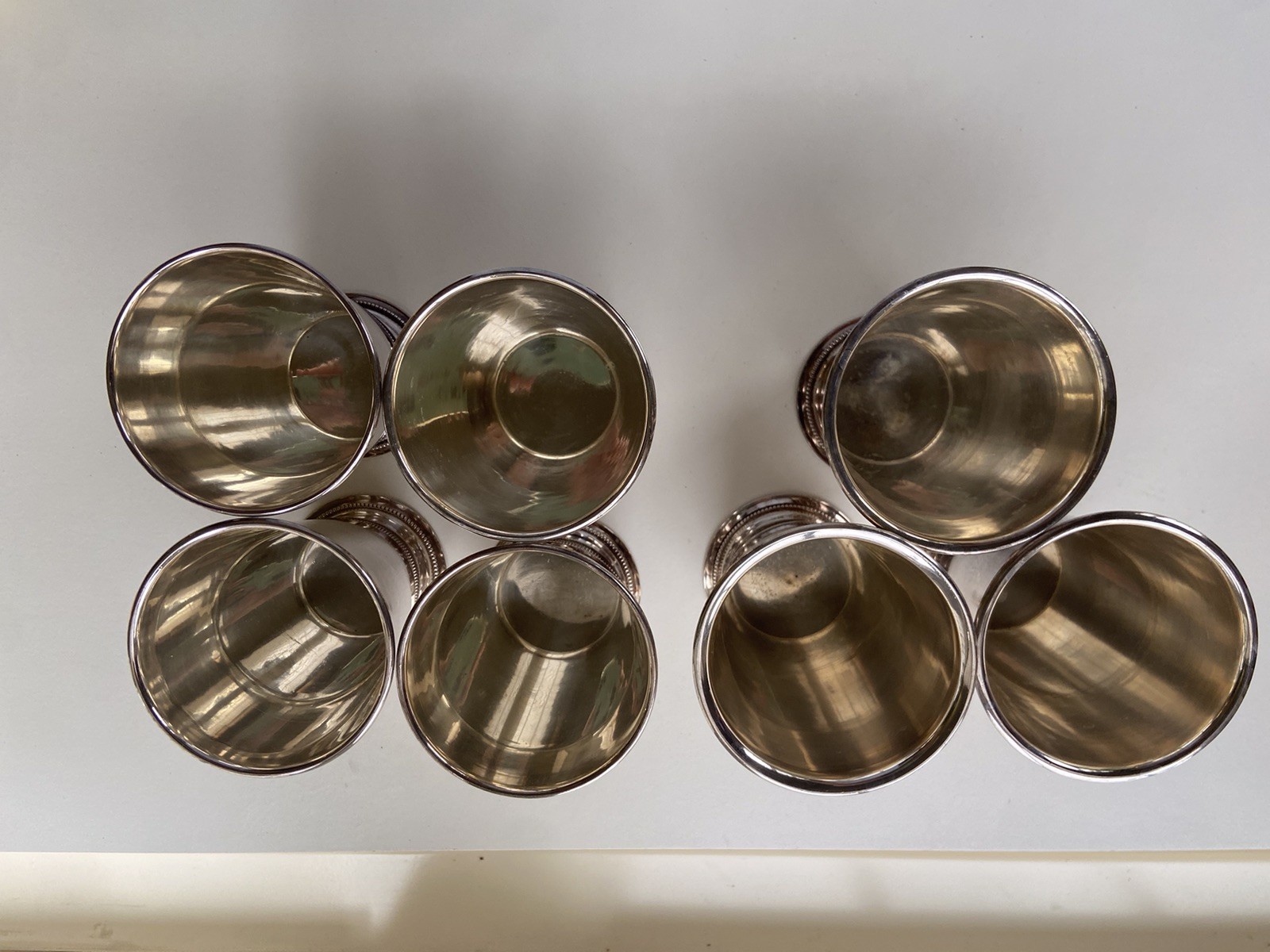 Patrick Henry Silver Plate Mint Julep Cups Beaded Band Exeter Crown Mark Lot 7