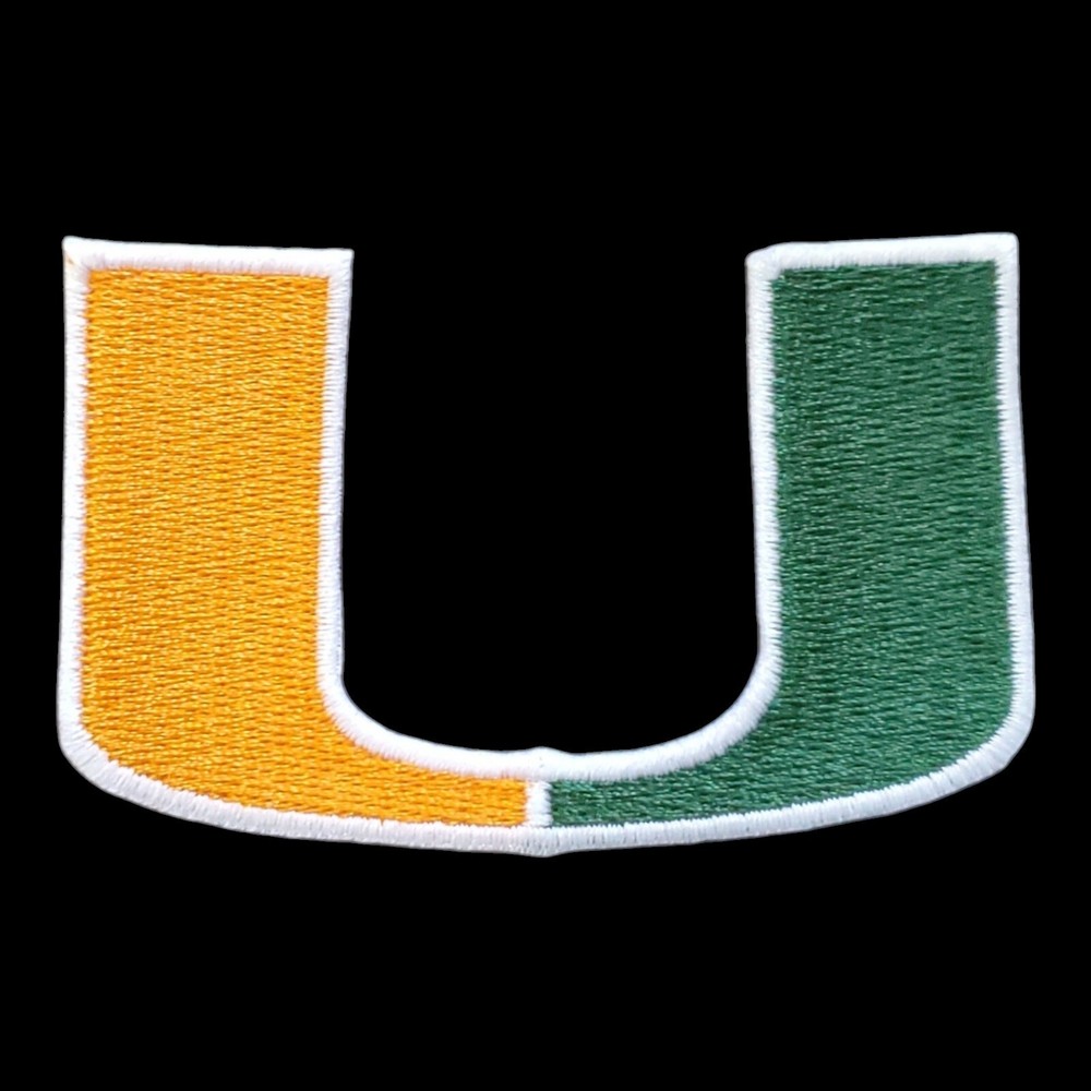 Miami Hurricanes U Patch. Fully Embroidered. Iron On Backing. 3"x2"