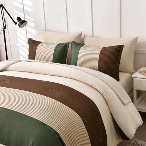 Striped Comforter Set Size, Boho Striped Bedding Comforter King Brown Green
