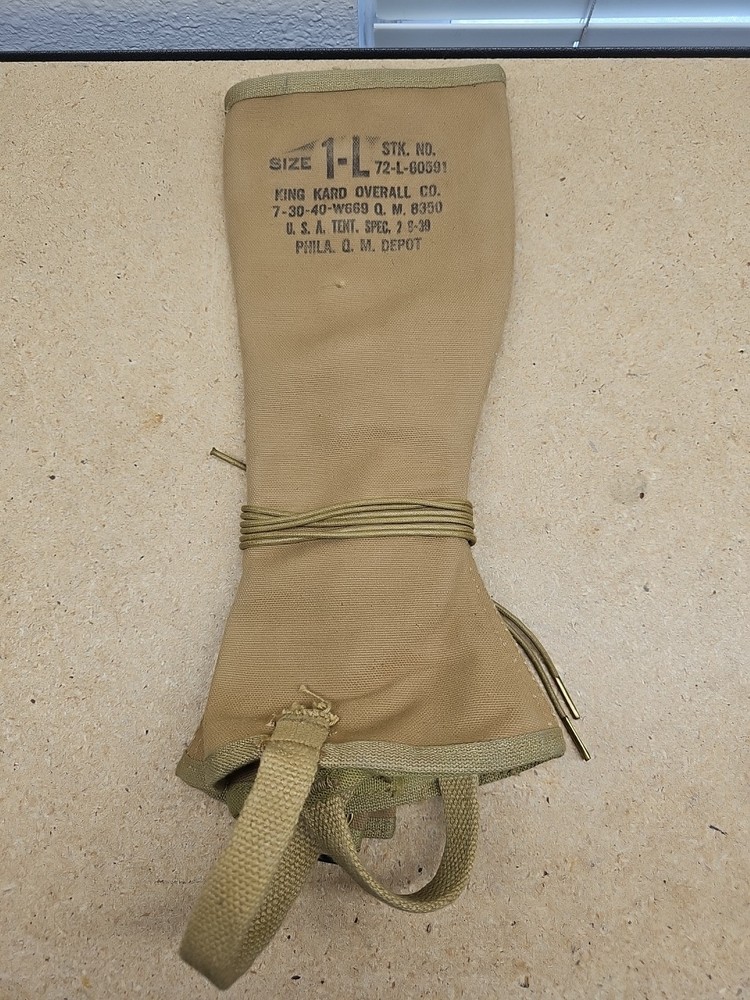 Vintage US Army WW2 Pair Canvas Leggings King Kard Overall Co Size 1-L New (E4)