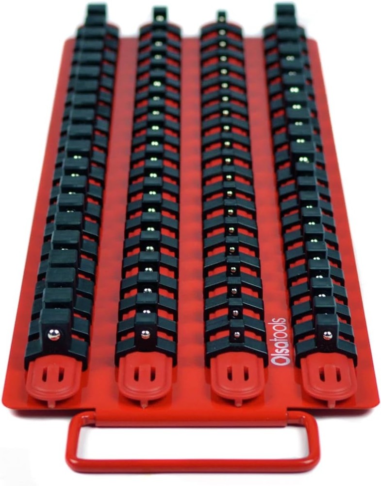 Olsa Tools Socket Organizer Tray - Portable Red Rail with Black Clips