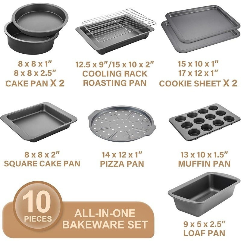 10 Piece Nonstick Baking Set Carbon Steel Bakeware Stackable Kitchen Essentials