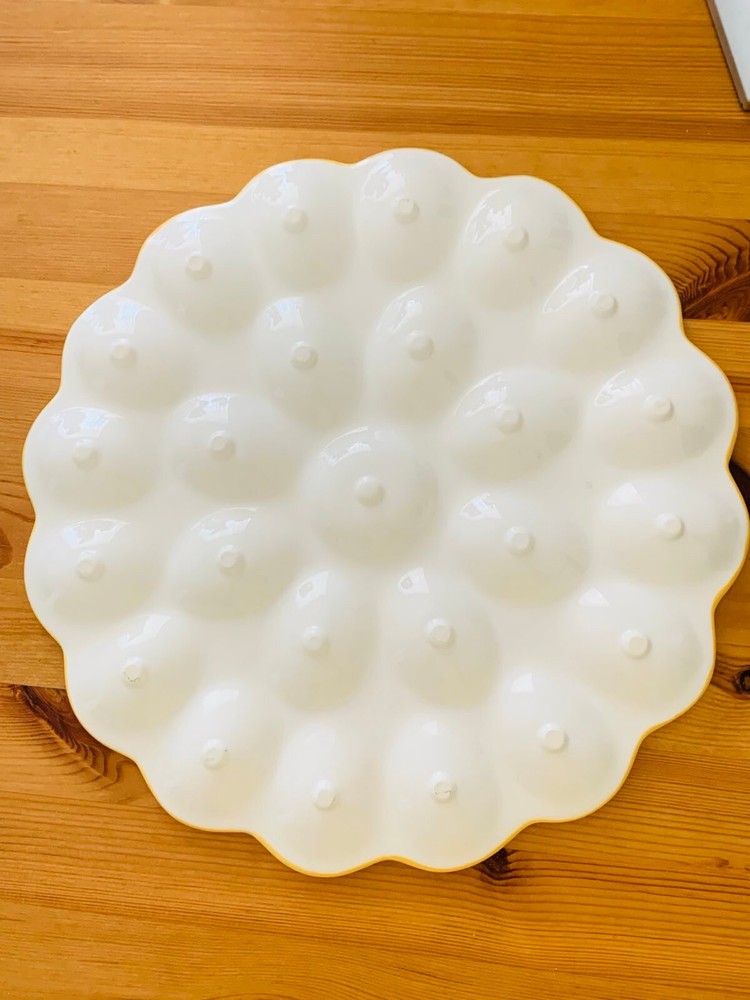 Decorative Ceramic Easter Egg Plate for 24 eggs, light blue, yellow, white