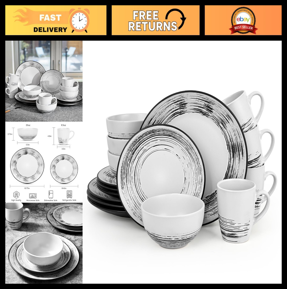 16 Pcs Stoneware Dinnerware Set for 4 - Chip Resistant, Microwave & Dishwasher S