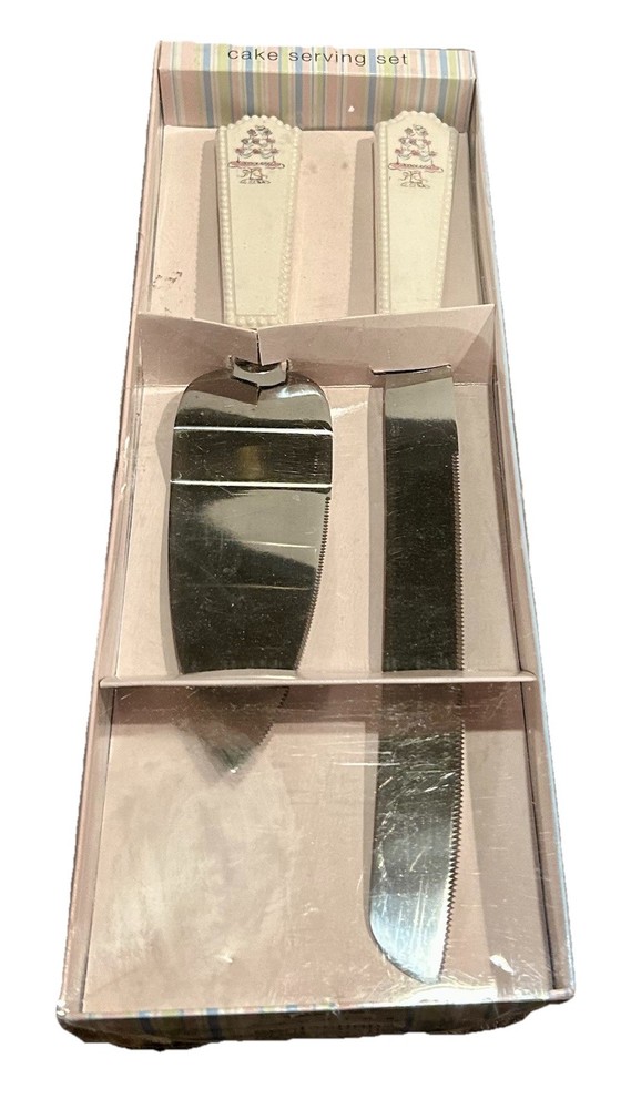 Boston Warehouse Cake Knife & Server Set, Stainless Steel Ceramic, Silver, 2pc