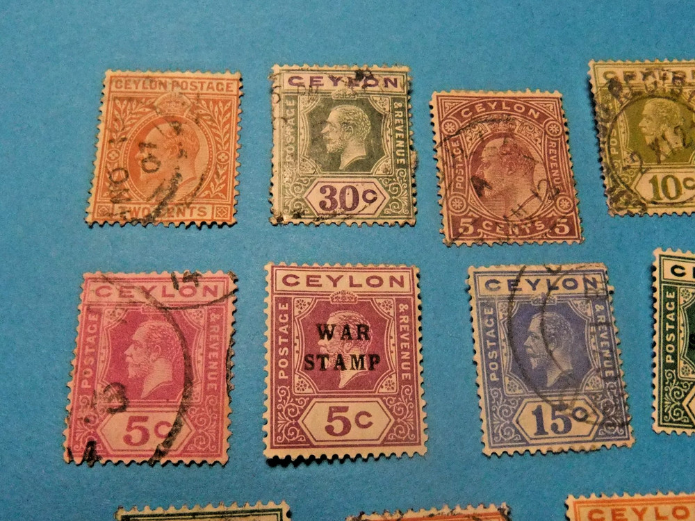 14 Vintage Ceylon Used Stamps