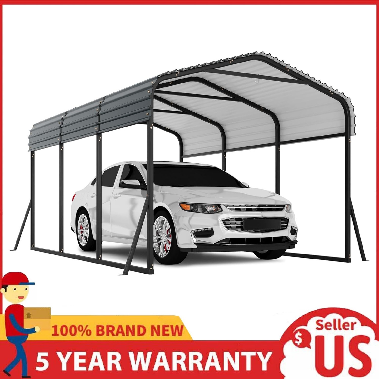 10'x15' Metal Carport, Heavy Duty Galvanized Steel Roof Canopy Car Shelter Truck