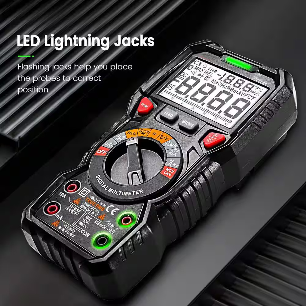 Digital Multimeter TRMS 6000 Counts Voltmeter Auto-Ranging Measures Voltage Curr