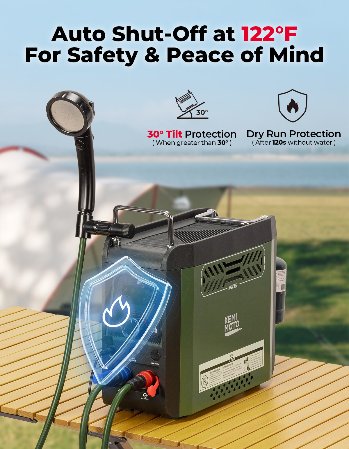 KEMIMOTO Portable Water Heater Propane Water Heater 4000mAh Rechargeable Battery