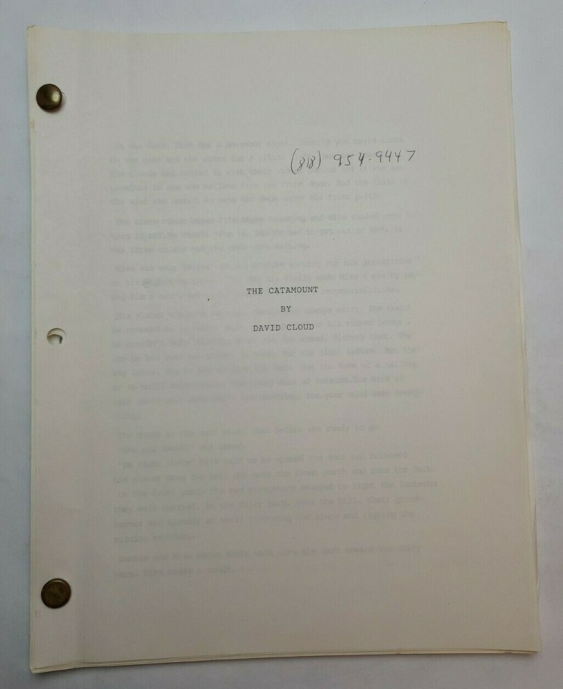 THE CATAMOUNT / David Cloud 1980's Unproduced STORY SCRIPT