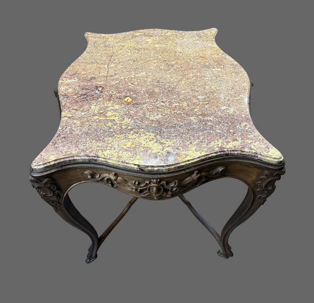 Antique Victorian Marble Top Figural Carved Parlor Table