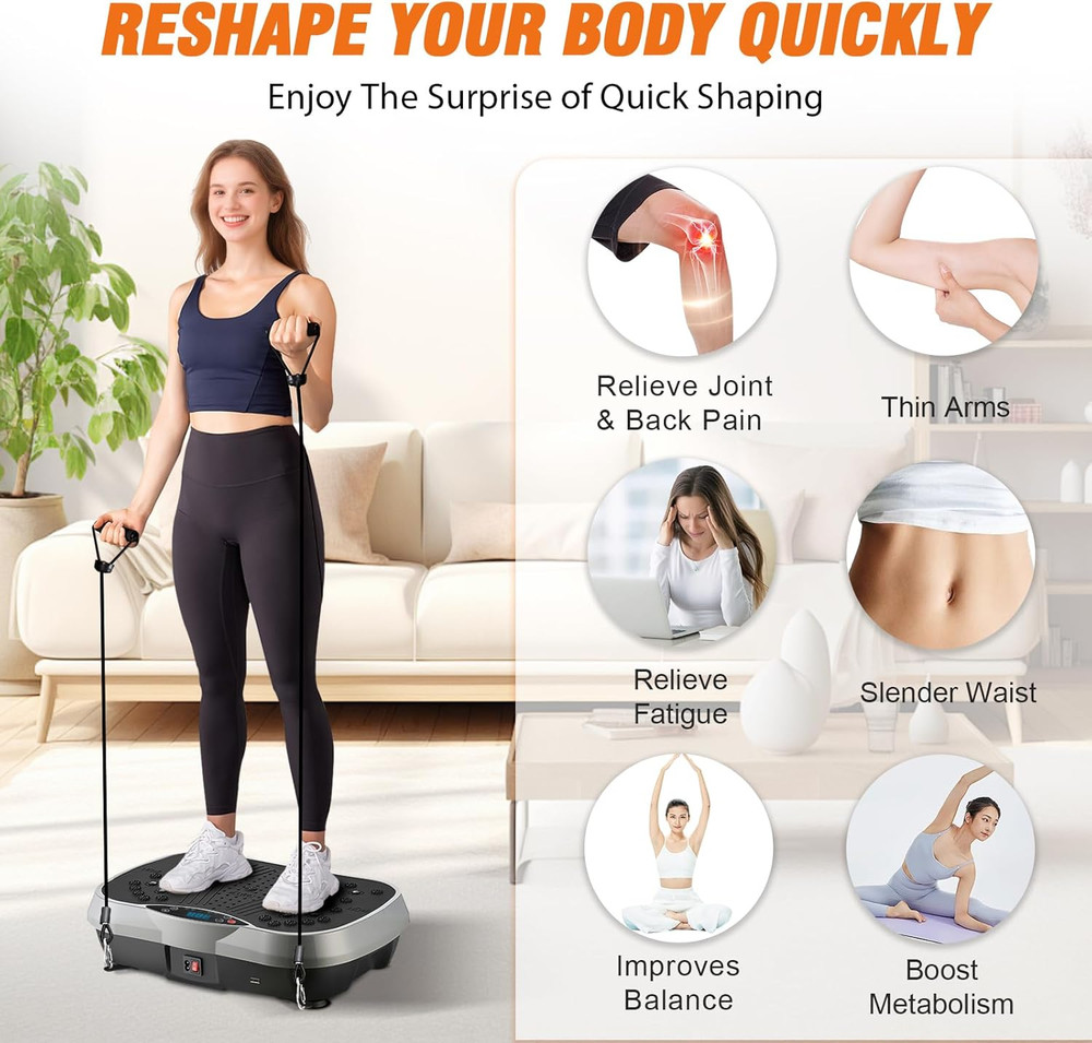 Vibration Plate Exercise Machine, 6 Workout Modes & 120-Level Vibration Platform