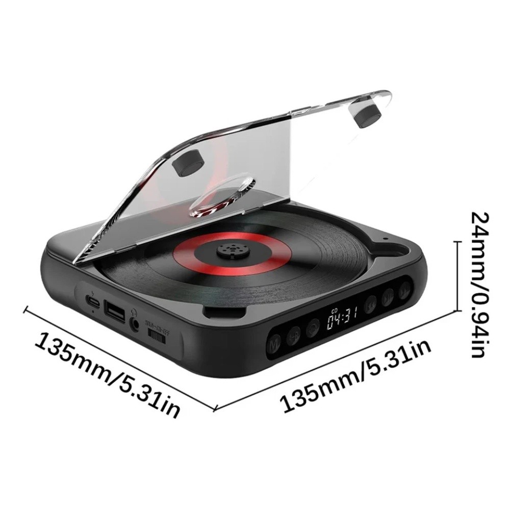 Black Portable CD Player Personal CD Players with Bluetooth Rechargeable
