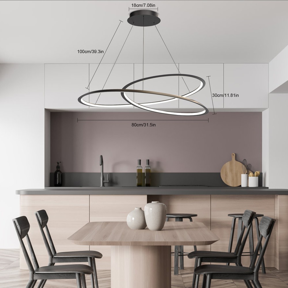 Modern Geometric LED Pendant Light Dimmable Chandelier Remote Adjustable Height