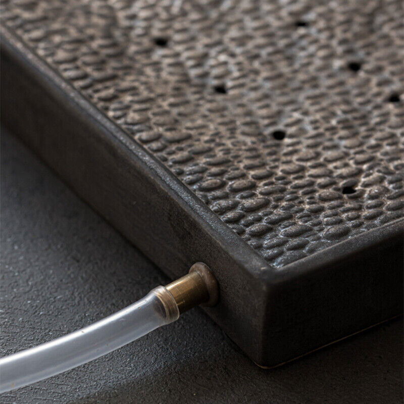 Lotus Engraved Rectangle Tea Tray Water Draining Reservoir Serving Tray Ceramic