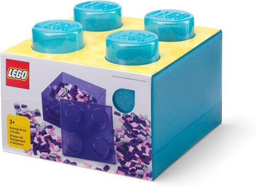 LEGO Stackable Storage Brick with 4 Knobs, Light Blue with a Glitter Top Lid [Ne