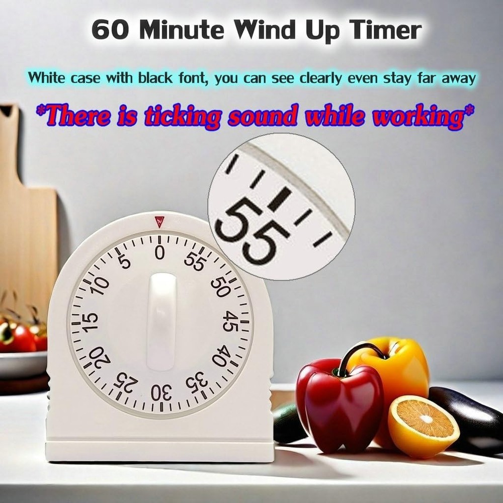 60 Minute Wind Up Mechanical Timer with Loud Alarm Manual Countdown Clock