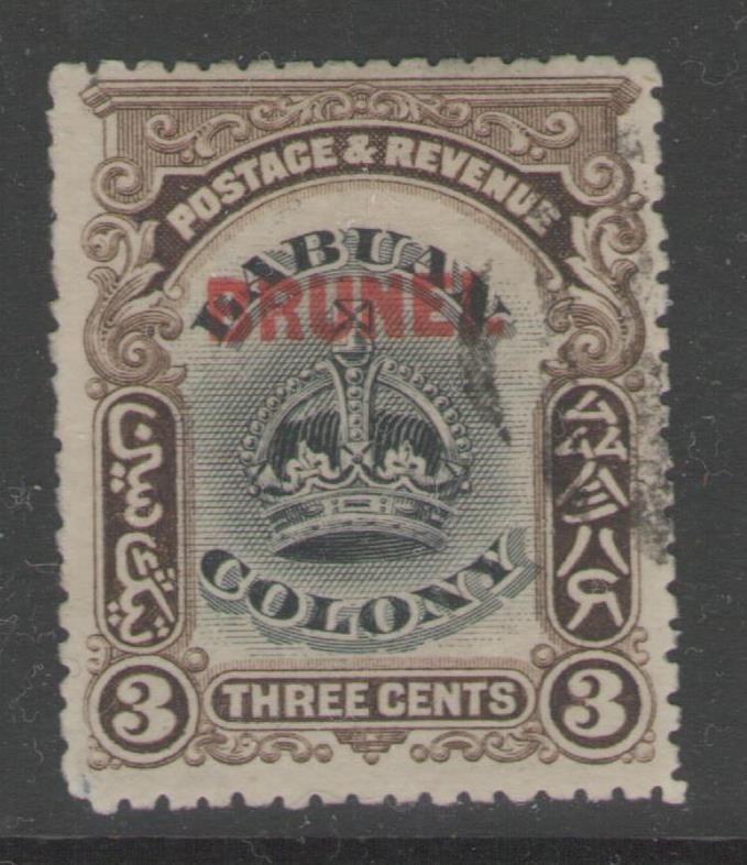 BRUNEI SG14 1906 3c BLACK & SEPIA FINE USED