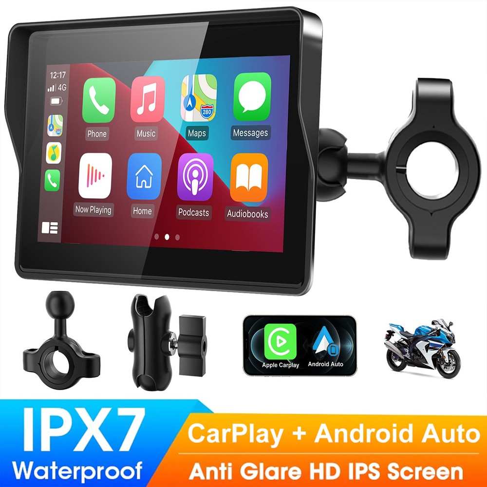 5" Wireless CarPlay Android Auto Portable Screen Navigator Motorcycle Waterproof