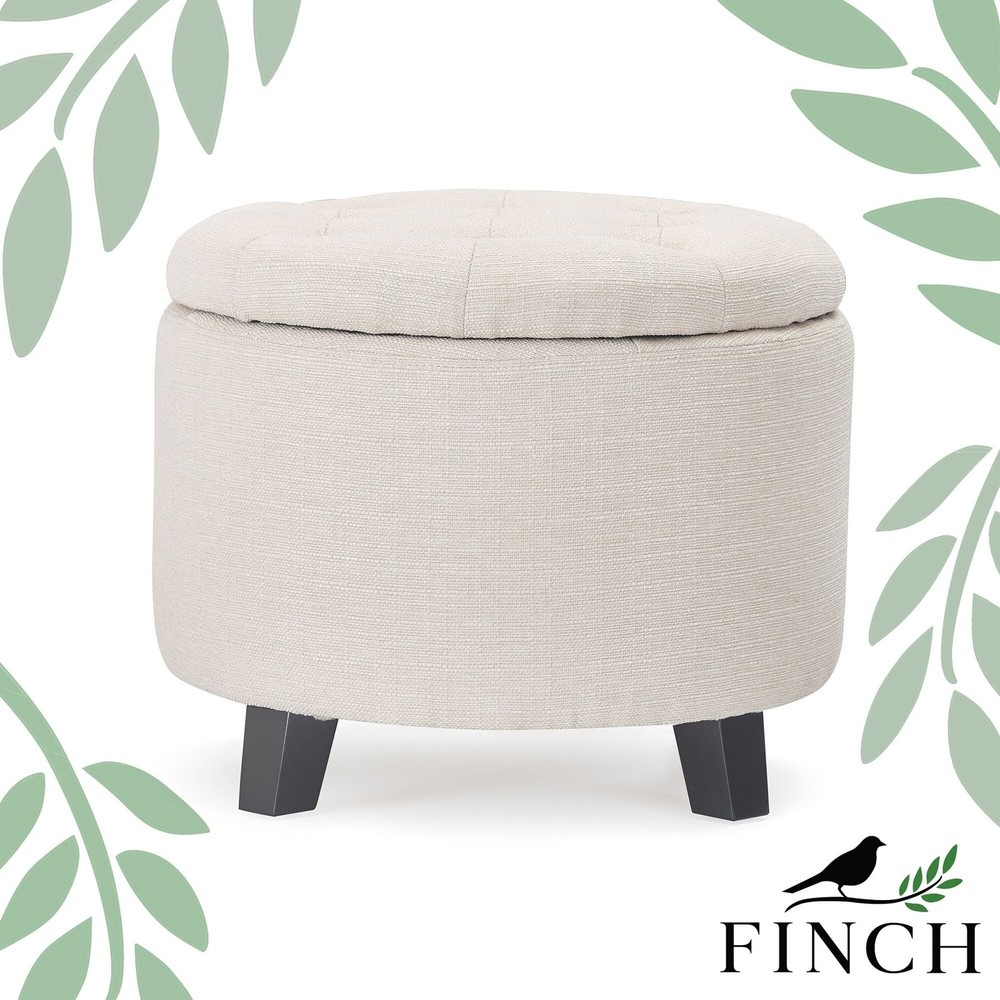 Bennett Upholstered Button Tufted Storage Ottoman Small Space Ivory