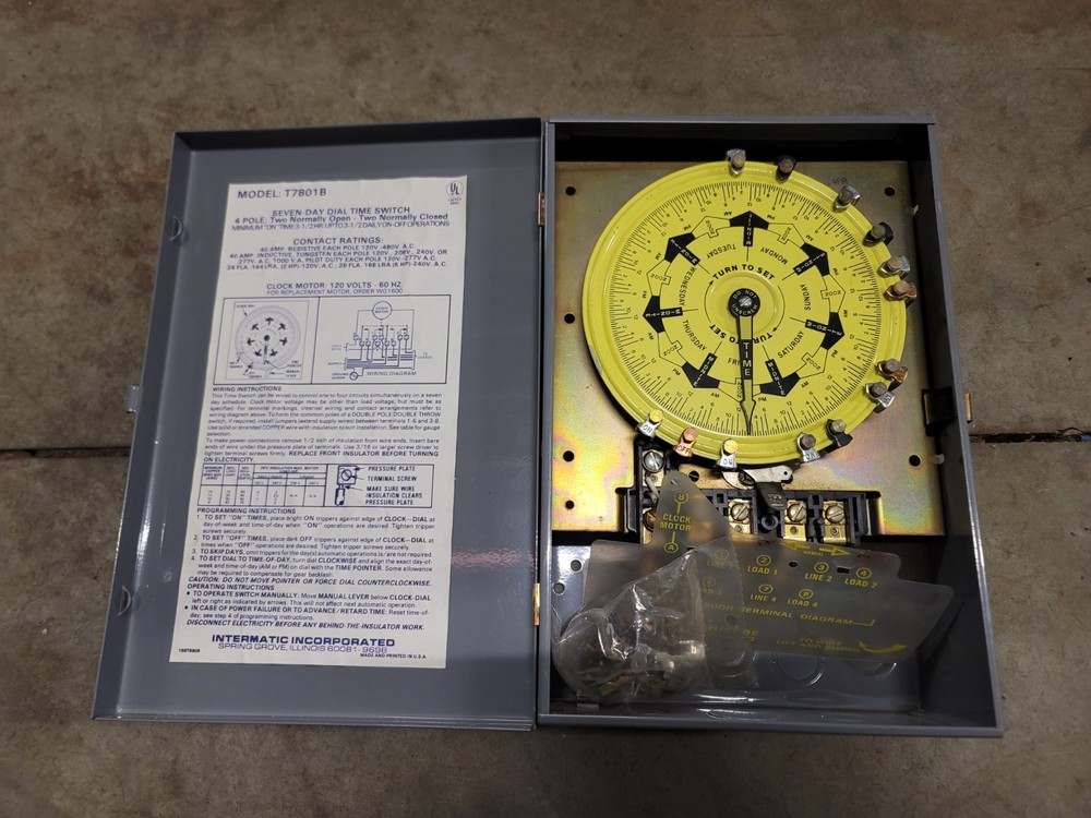 Intermatic T7801b Electromechanical Timer, 7 Day, 4 Poles AS-IS Untested