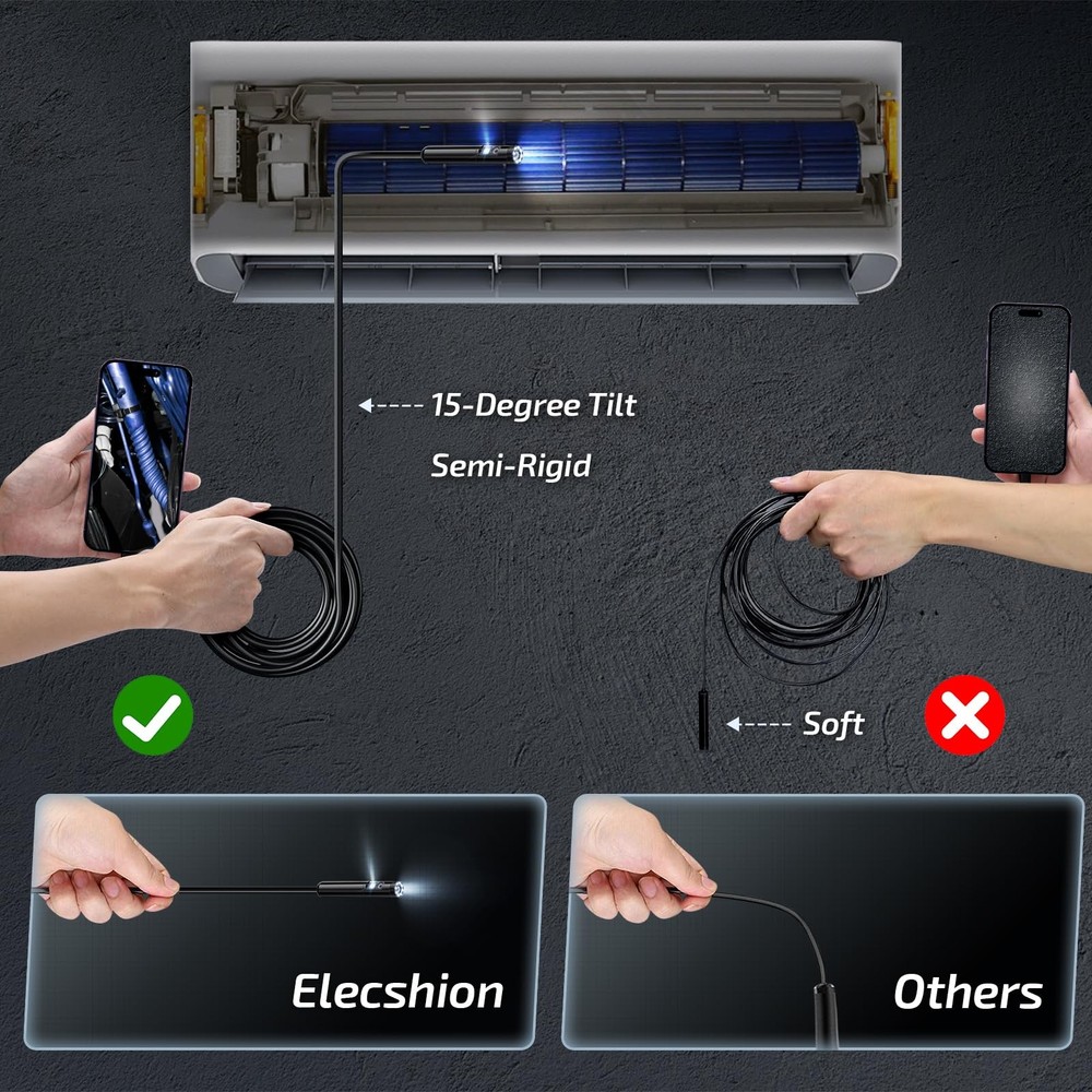 Endoscope Camera with Light, 1920P Borescope Camera with 8+1 Adjustable LED L...