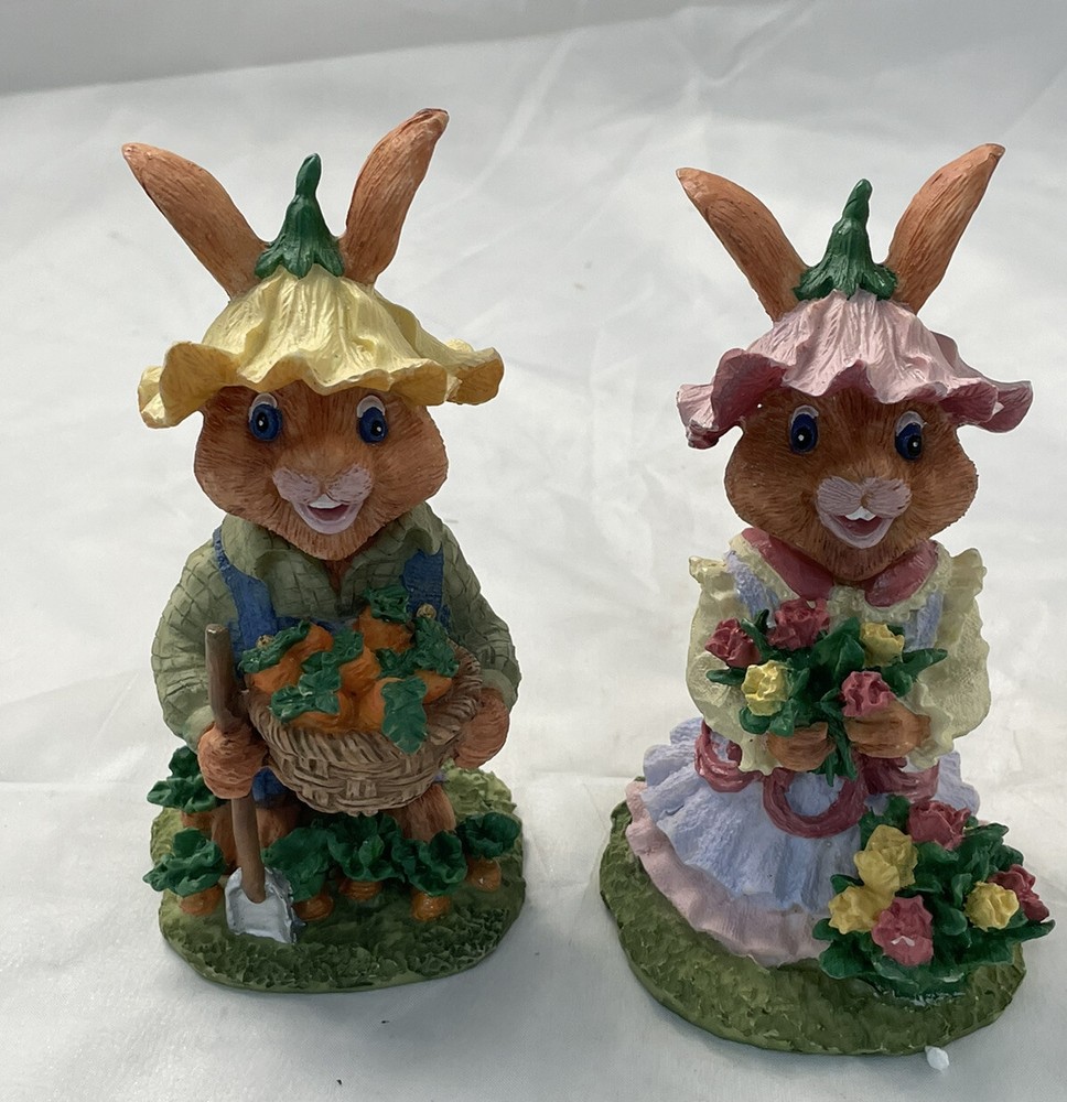 Easter Spring Bunnies Rabbit Figurines 5 1/2” Cute Set Garden