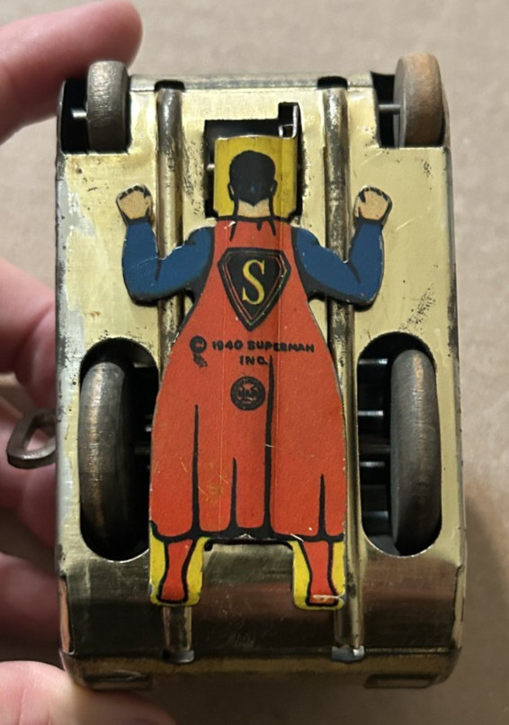 1950's Mechanical SUPERMAN TURNOVER TANK Marx Tin Wind-Up w ORIGINAL BOX RARE