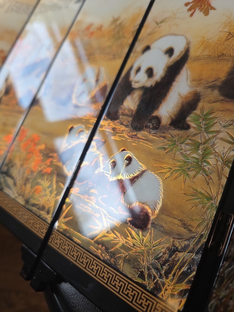 Chinese Giant Panda Table Top 6 Panel Folding Screen/Decor Beautiful! 9.5x18