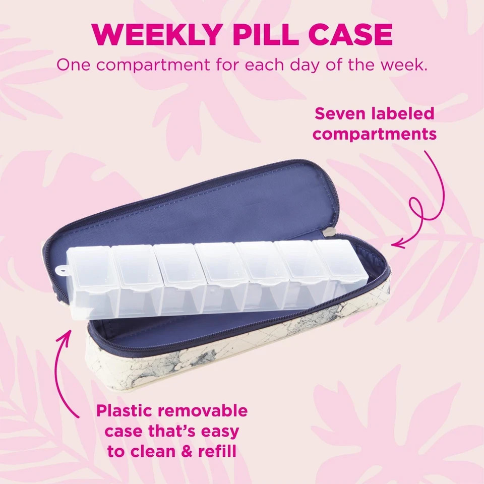 Miamica Women's Zippered Pill Case with 7-Day Removable One Size, Aviation