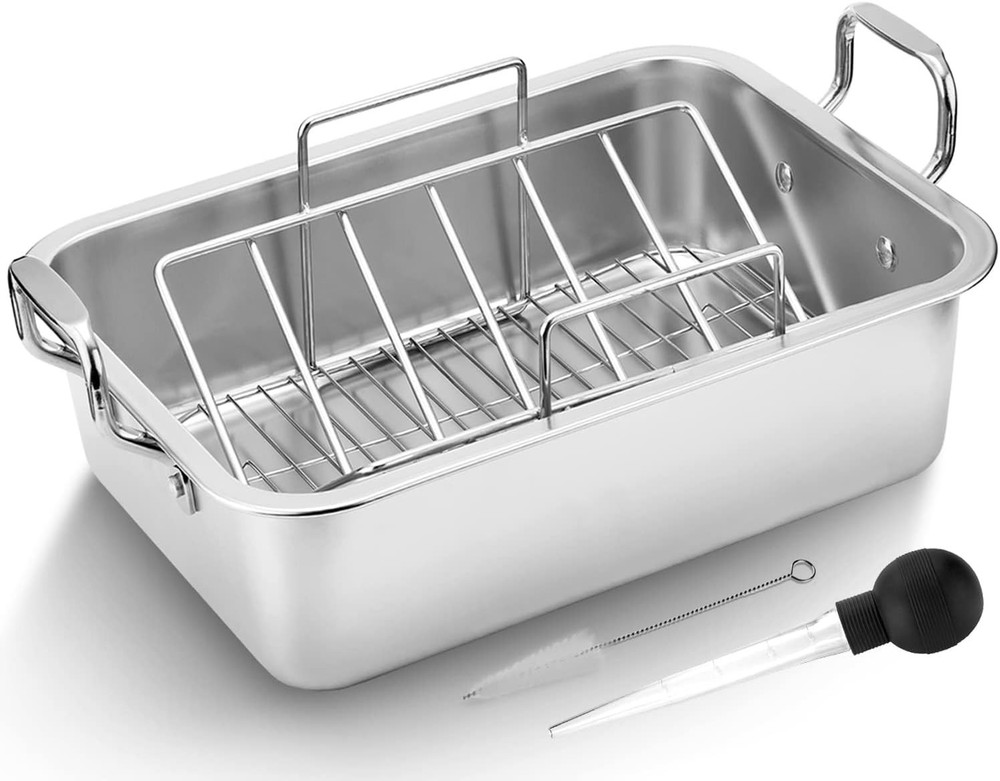 15.5" Rectangular Roasting Pan with Riveted Handles - Ideal for Turkey & More