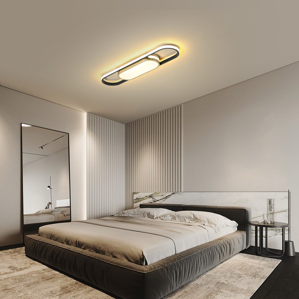Modern Linear LED Flush Mount Ceiling Light Fixture Dimmable Ceiling Lamp+Remote
