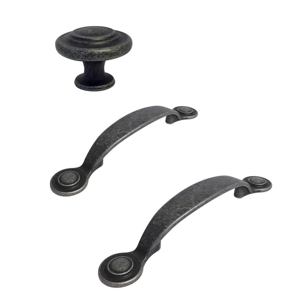 House Guard Antique Petwer Ring Kitchen Cabinet Knobs  1 1/4" & Pulls 3" 3 3/4"