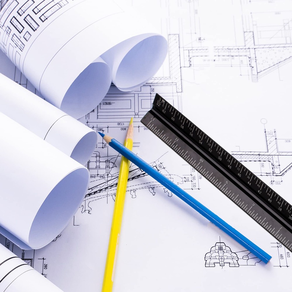 12" Architectural Scale Ruler, Aluminum Scale, Triangular black