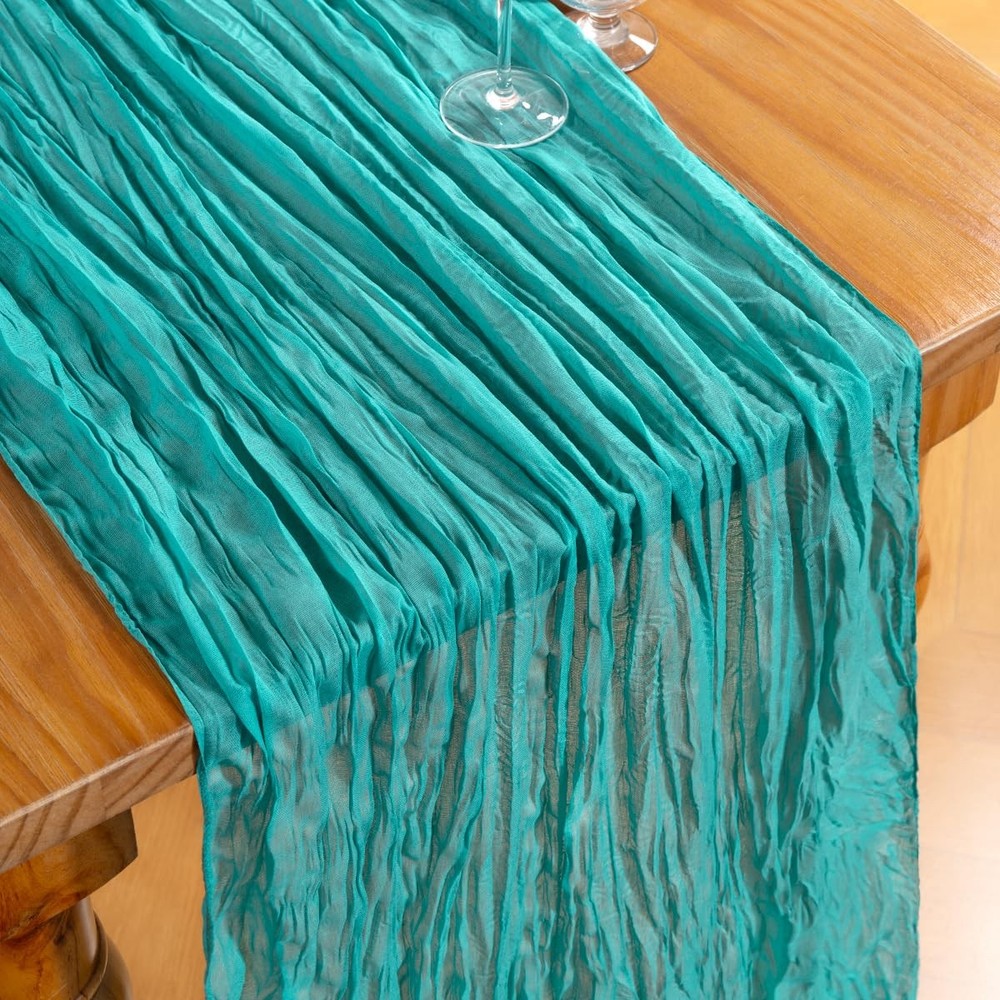 Teal Green Cheesecloth Table Runner Spring Easter Table Runner Boho Gauze 120...