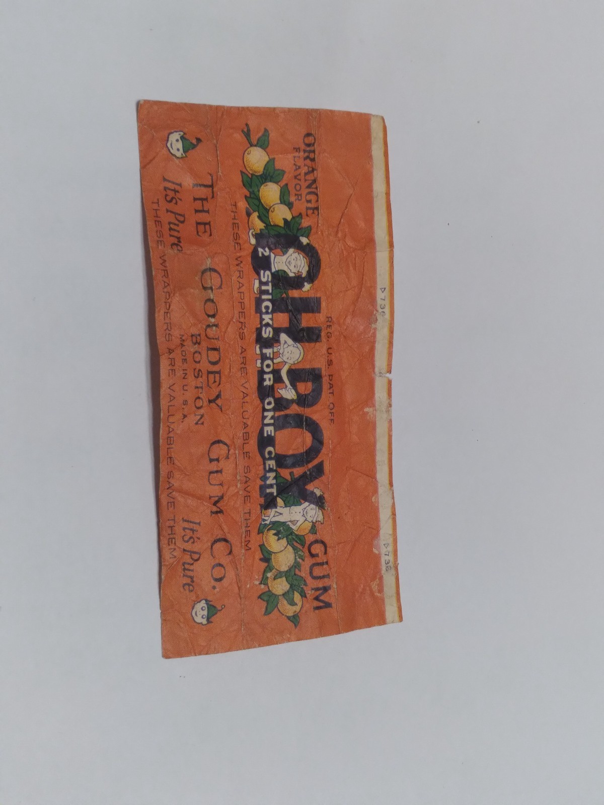 Vtg 1920's American Chewing Gum Wrapper Goudey Oh Boy Orange