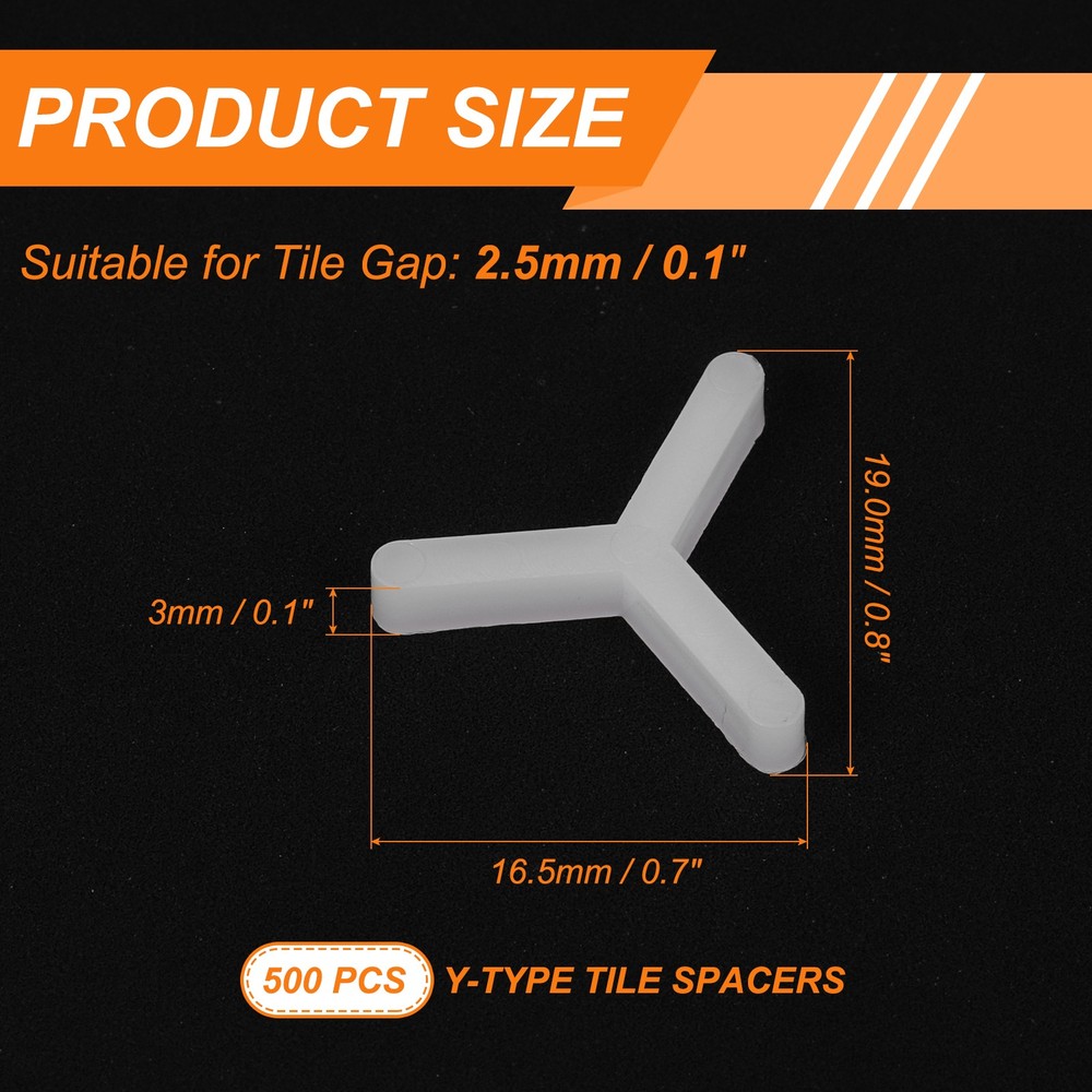 3/32" 2.5mm Tile Spacers，500Pcs Y Type Plastic Spacers, White