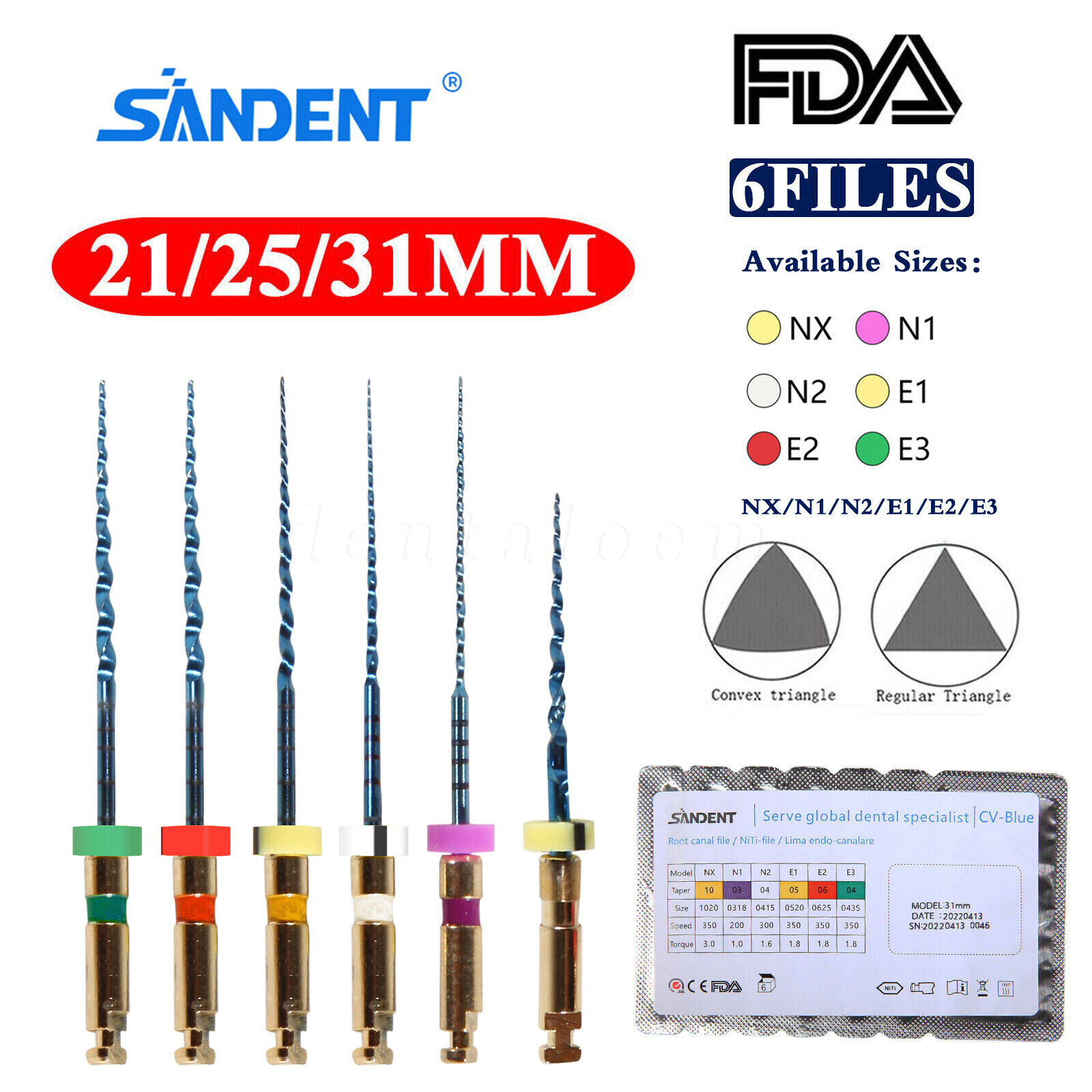 6pcs/pack Dental Endo Root Canal Super Taper Rotary Niti Files 21/25mm/31mm