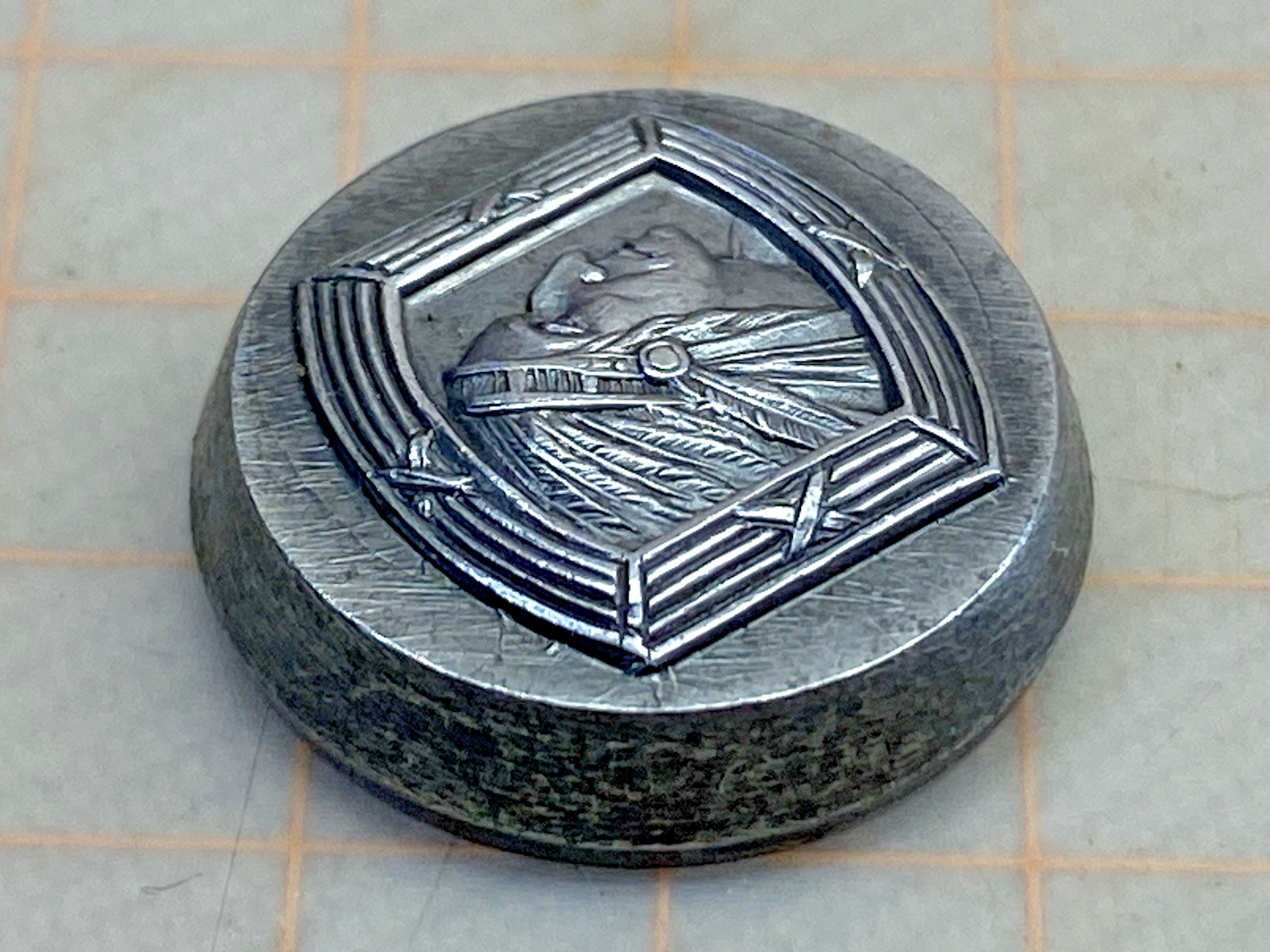 Vintage Hub Stamp Native American Indian Chief Head Tiny 7/16" Pin Ring Badge