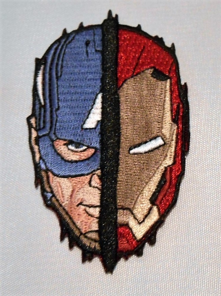 Captain America/Iron Man SPLIT FACE EMBROIDERED PATCH 3.5"Tall GREAT PATCH!!!