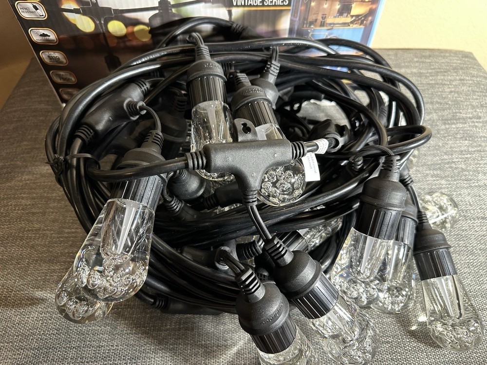 Enbrighten Café 24-Bulb 48 ft. Integrated LED String Lights, Black New