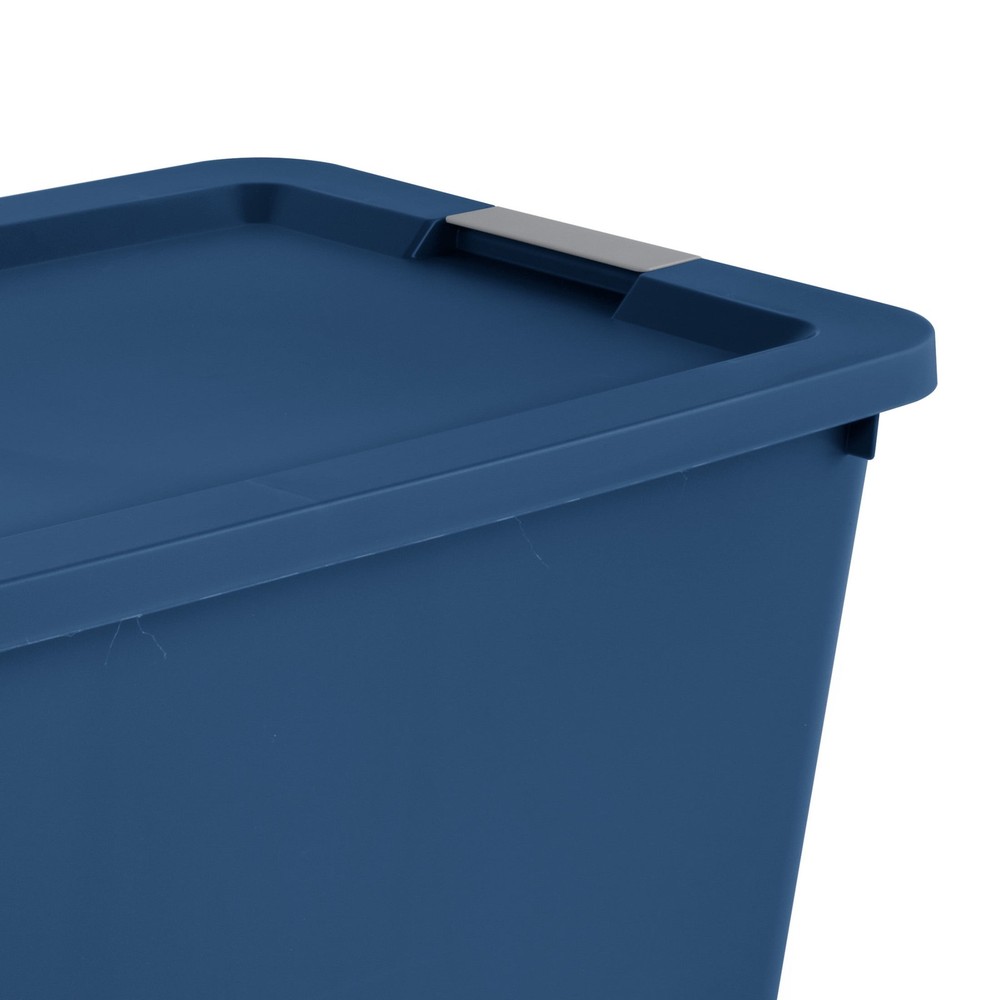 Extra Large Storage Bin, 34 Gallon Plastic Storage Container w Latch Lid, Blue