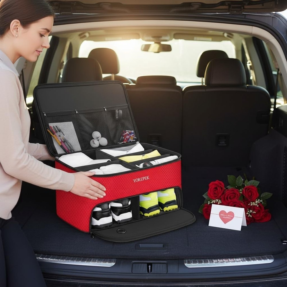 2-Layer Golf Trunk Organizer with Ventilated Shoe Compartment - Waterproof St...